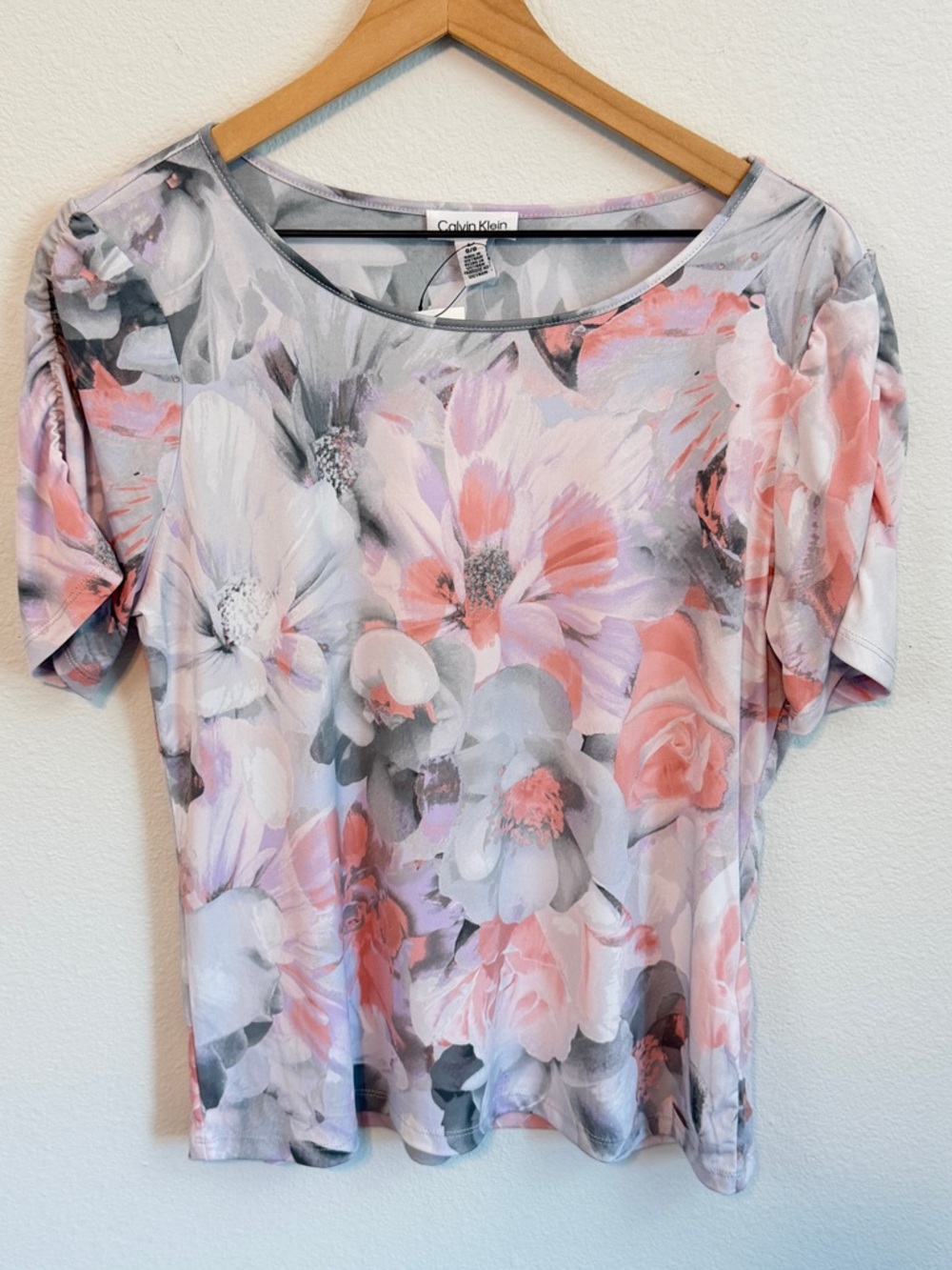 Calvin Klein Pink Gray Floral Short Sleeve Tee